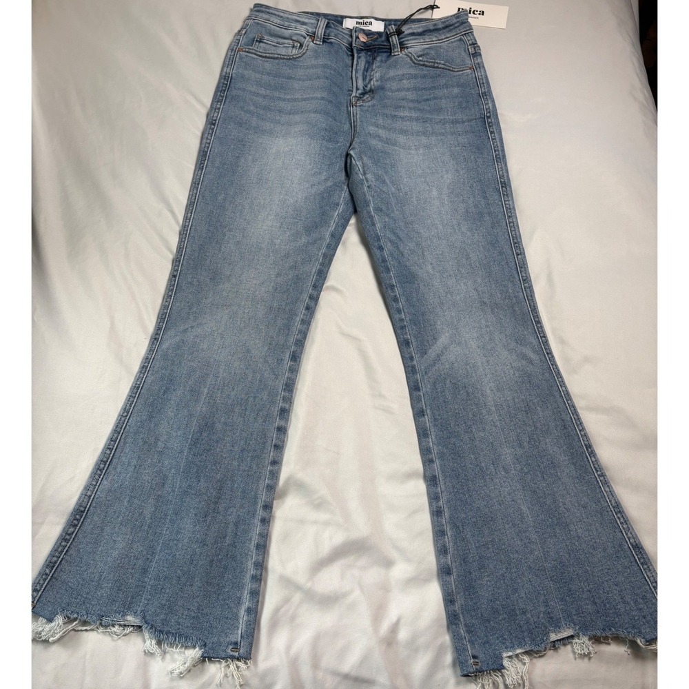 Mica Denim Flare Jeans Womens 26 Blue New Distressed Raw Hem MDP-F124